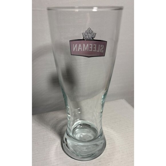 Sleeman Branded Pilsner Glass 7" Tall Clear Glass Beer Mug Red Logo Maple Leaf - Picture 3 of 6